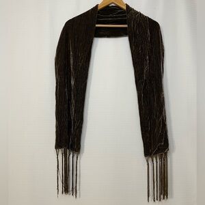 Vintage Brown Velvet Striped Fringe Scarf